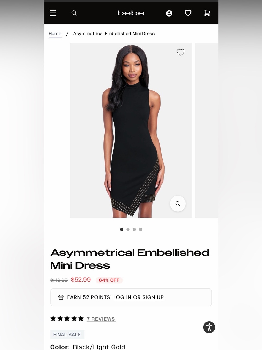 Bebe Asymmetrical Embellished Mini Dress Size XL imperfect - NWT